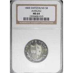 Switzerland Aargau, 5 Batzen 1808, KM-13.1, MS64