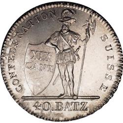 Switzerland Vaud. Silver 40 Batz 1812, KM-17,