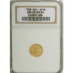 Switzerland Zurich. gold quarter Ducat 1758,