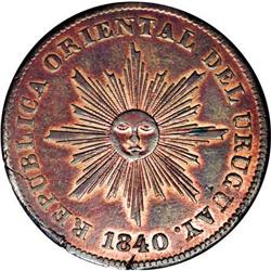 Uruguay Republic 20 Centesimos 1840, KM2.1, bold