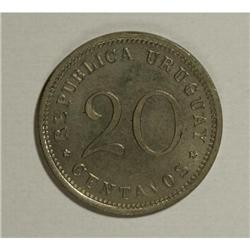 Uruguay Republic Pattern 20 Centavos 1899,