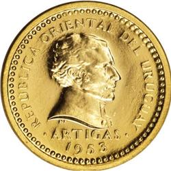 Uruguay Republic gold Centesimo 1953, KM-Pn46,