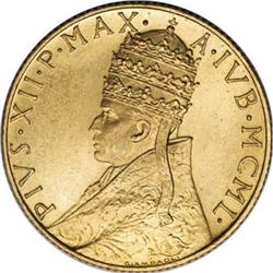 Vatican Pius XII gold 100 Lire 1950, KM-48,