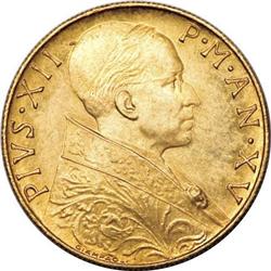 Vatican Pius XII gold 100 Lire 1953, KM-53.1,