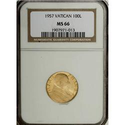 Vatican Pius XII gold 100 Lire 1957, KM-A53,