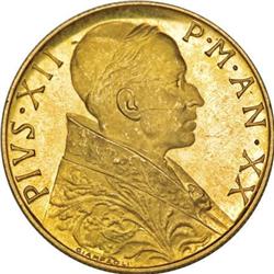 Vatican Pius XII gold 100 Lire 1958, KM-A53,