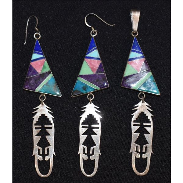 NAVAJO INDIAN EARRINGS AND PENDANT