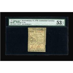 Continental Currency February 17, 1776 $1/3 PMG