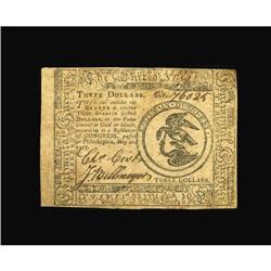 Continental Currency May 20, 1777 $3 Extremely