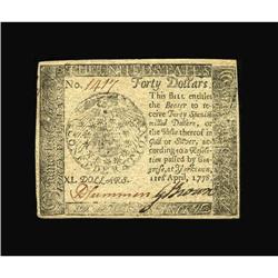 Continental Currency April 11, 1778 $40 Choice