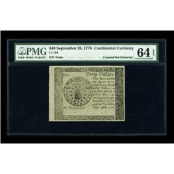 Continental Currency September 26, 1778 $40 PMG