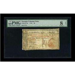 Georgia 1776 $2 PMG Very Good 8 Net.
