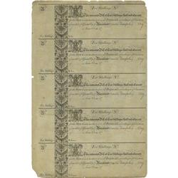 Maryland 1733 10s Uncut Sheet of Five New.