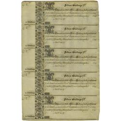 Maryland 1733 15s Uncut Sheet of Five About New.