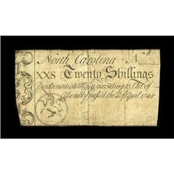North Carolina April 4, 1748 20s Fine-Very Fine.