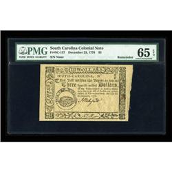 South Carolina December 23, 1776 $3 PMG Gem