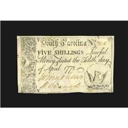 South Carolina April 10, 1778 5s Choice New.