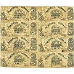 T18 $20 1861 Uncut Sheet of Eight.