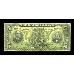 Montreal, PQ- The Molsons Bank $5 Oct. 2, 1905