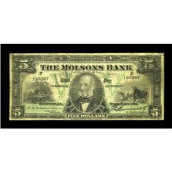 Montreal, PQ- The Molsons Bank $5 Jan. 2, 1912