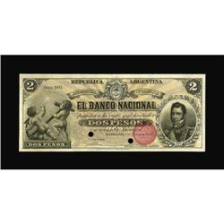 Argentina El Banco Nacional 2 Pesos 1888 Pick