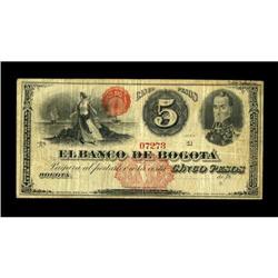 Colombia El Banco de Bogota 5 Pesos 1899 Pick