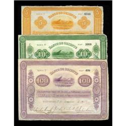 Colombia Banco de Oriente 5, 10, 100 Pesos 1888,