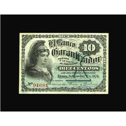 Peru El Banco Garantizador 10 Centavos 1876 Pick