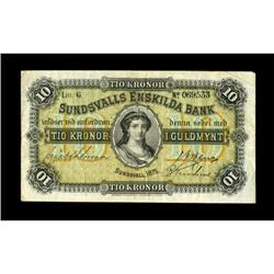 Sweden Sundvalls Enskilda Bank 10 Kronor 1875