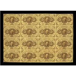 Fr. 1230 5c First Issue Sheet of Sixteen Very