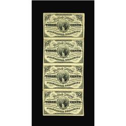 Fr. 1226 3c Third Issue Vertical Strip of Four