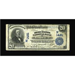Norwich, CT - $20 1902 Plain Back Fr. 650 The