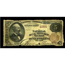 New York, NY - $5 1882 Brown Back Fr. 469 The NB