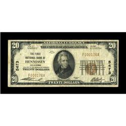 Hennessey, OK - $20 1929 Ty. 1 The First NB Ch.