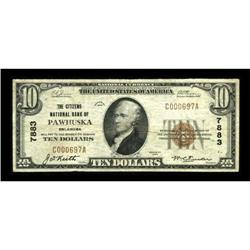 Pawhuska, OK - $10 1929 Ty. 1 The Citizens NB