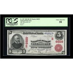 Ellsworth, PA - $5 1902 Red Seal Fr. 587 NB of