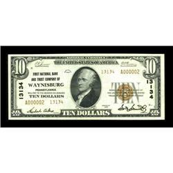 Waynesburg, PA - $10 1929 Ty. 2 First NB & TC
