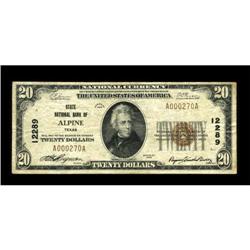Alpine, TX - $20 1929 Ty. 2 State NB Ch. # 12289