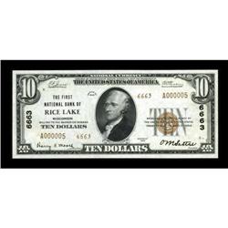 Rice Lake, WI - $10 1929 Ty. 2 The First NB Ch.