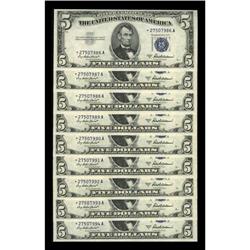 Nine Consecutive Fr. 1656* $5 1953A Silver