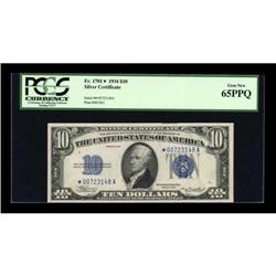 Fr. 1701* $10 1934 Silver Certificate. PCGS Gem