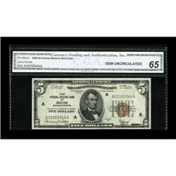 Fr. 1850-A $5 1929 FRBN. CGA Gem 65