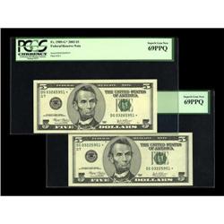 Fr. 1989-G* $5 2003 Federal Reserve Notes. Two