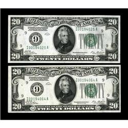 Fr. 2050-I $20 1928 Federal Reserve Notes. Two