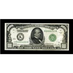 Fr. 2210-K $1000 1928 Federal Reserve Note. Very