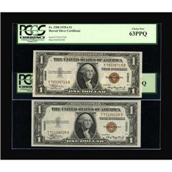 A Pair of Fr. 2300 $1 1935A Hawaii Silver