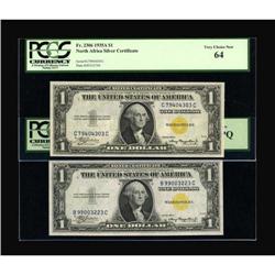 A Pair of Fr. 2306 $1 1935A North Africa Silver