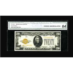 Fr. 2402 $20 1928 Gold Certificate. CGA Choice