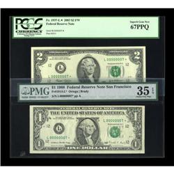 Matched Serial No. 7 Stars - 1988 $1 and 2003 $2