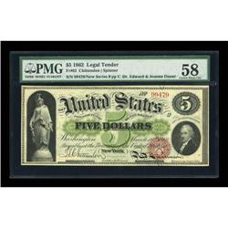 Fr. 62 $5 1862 Legal Tender PMG Choice About Unc